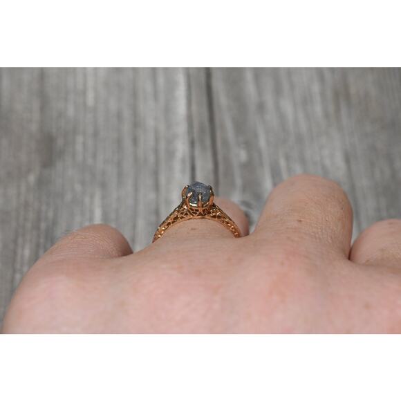 14k rose Gold Art Deco Engagement Ring, Raw sapphire Ring, Unique Engagement - Picture 2 of 3